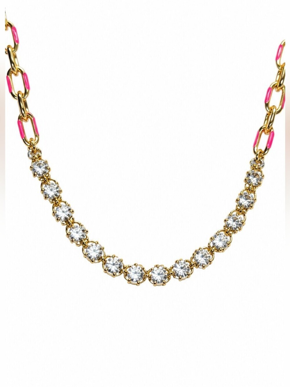 Tennis Necklace Rhinestones And Pink Gems. EUC.